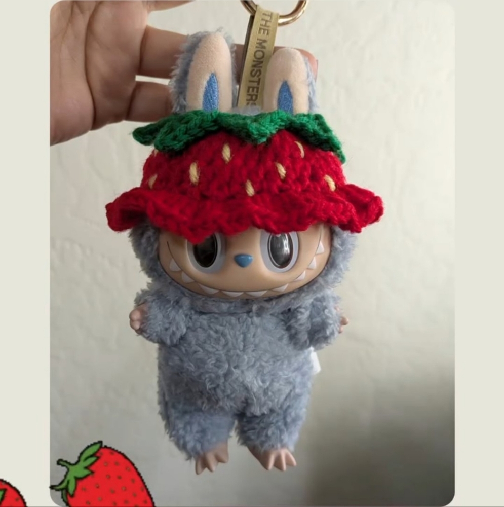 Crochet Labubu Strawberry Hat